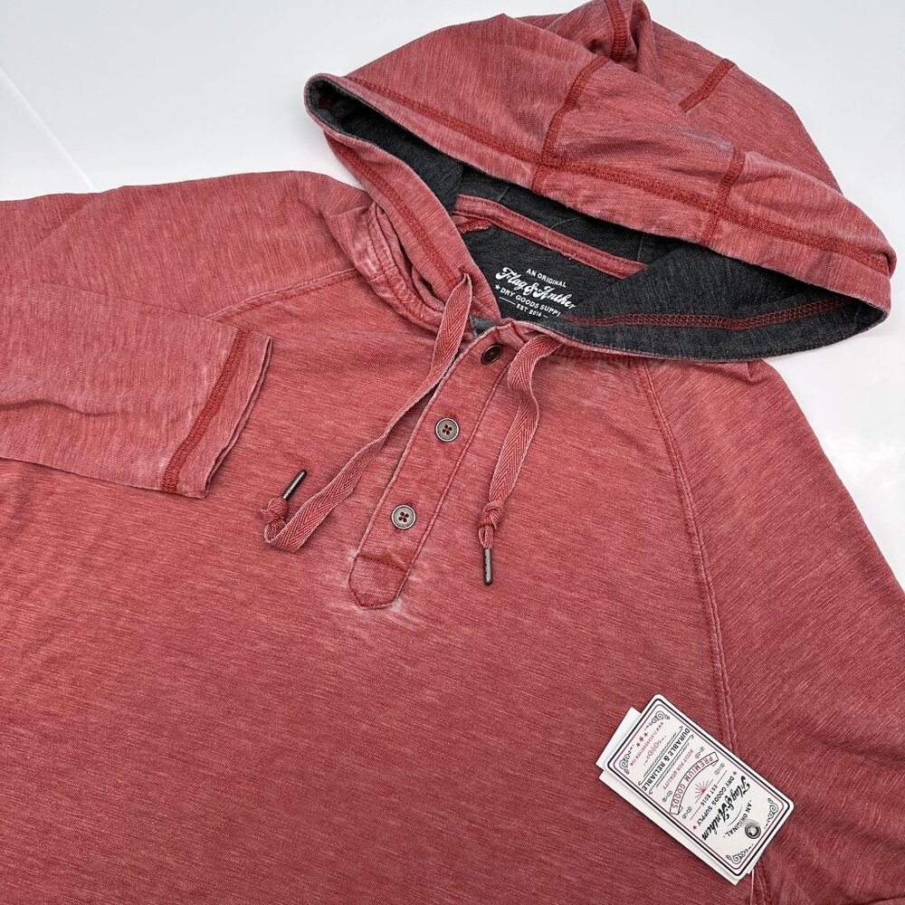 Flag & Anthem Men's Heathered Slub Henley Hoodie, Size‎ Small, Brick Red